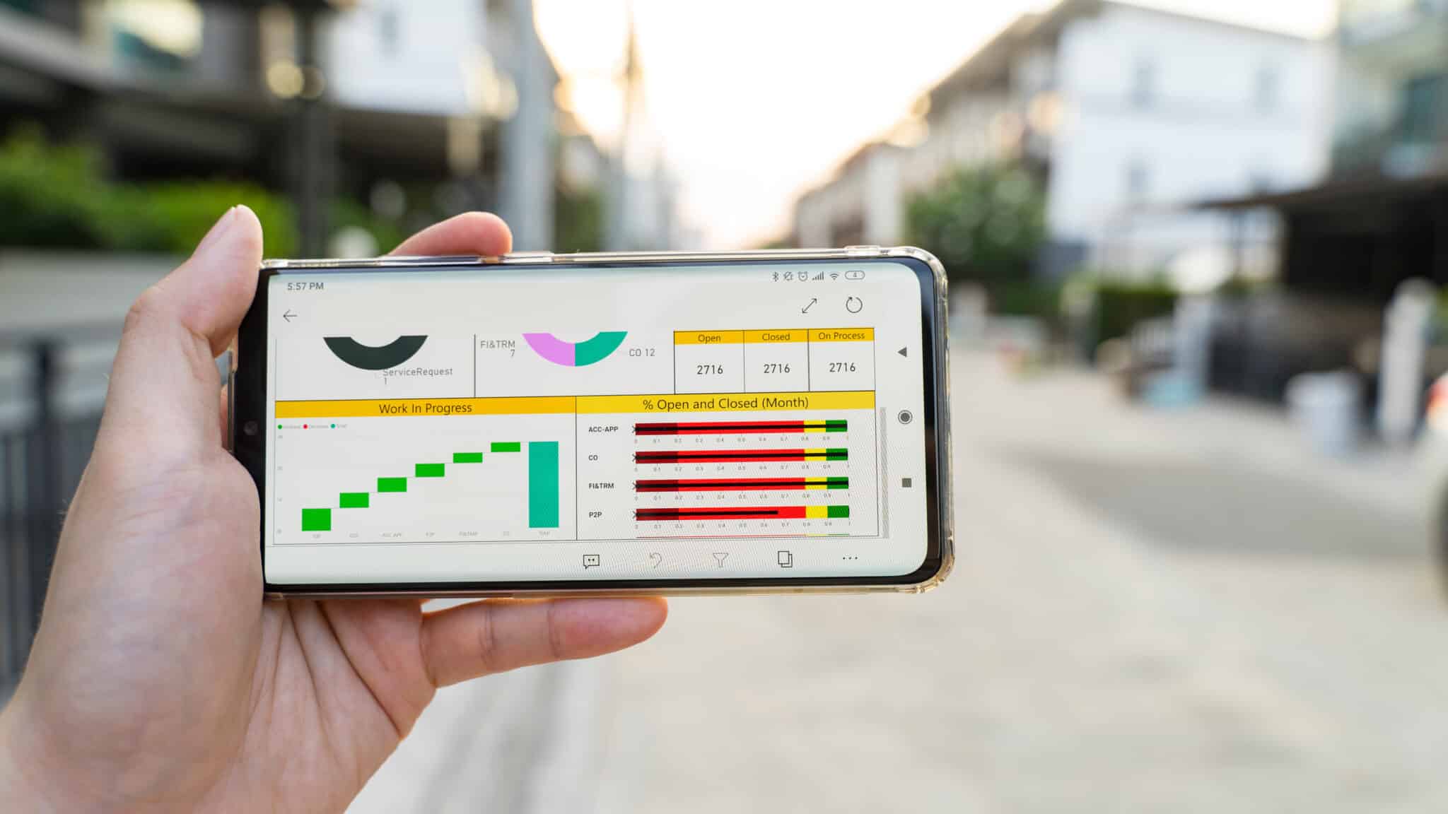 business man analysis graph visualization on mobile for anywhere anytime