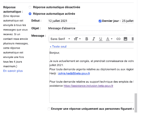 Créer un message d’absence sur Gmail