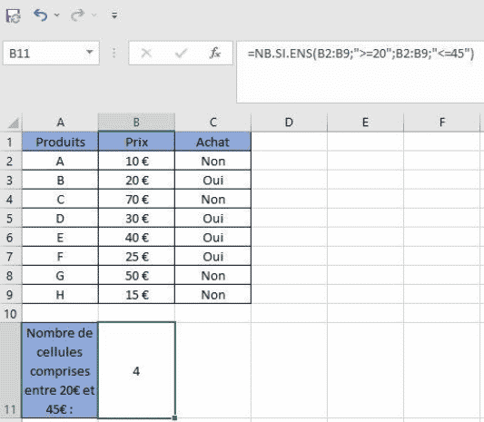 calcul fonction compris entre