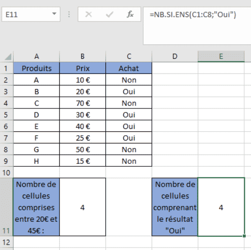 calcul oui fonction compris entre