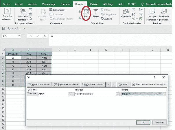 trier donnees excel