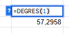 Formule =DEGRES(1) sur Excel