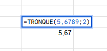 Fonction =TRONQUE(5,6789;2)