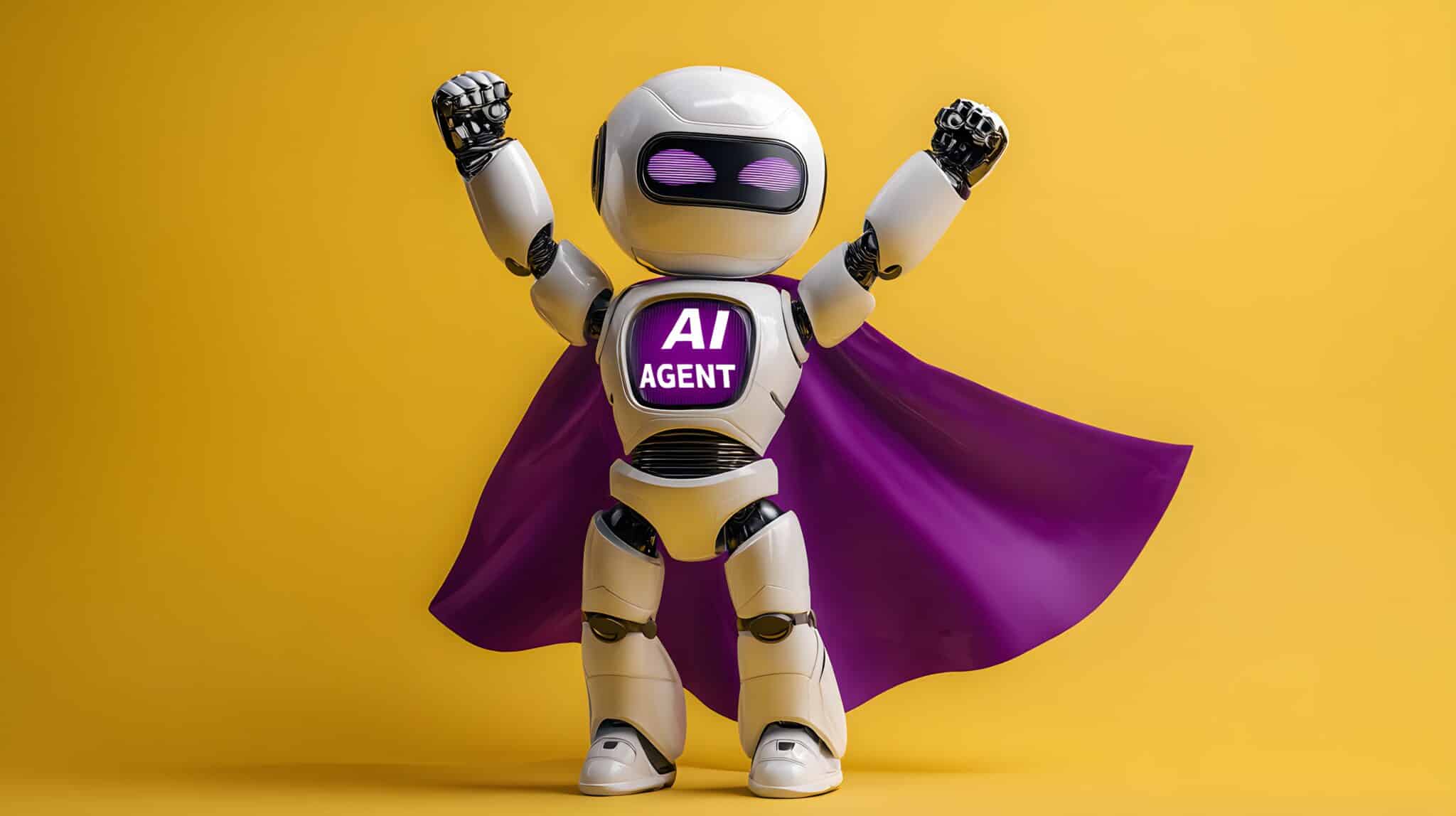 ai agent humanoid robot wearing superhero cape automates future jobs