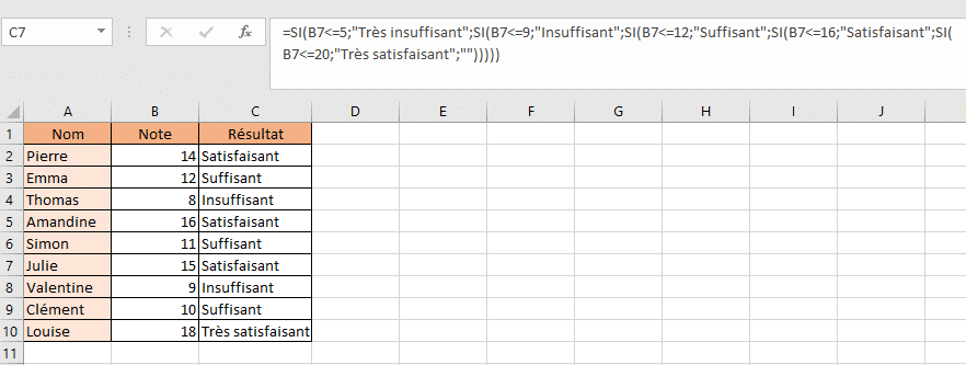 Utilisation de la fonction SI avec plusieurs conditions sur l’ensemble de la colonne.