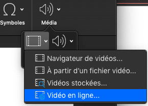 Capture d’écran de la partie « Média » insistant sur l’icône « Vidéo en ligne ».
