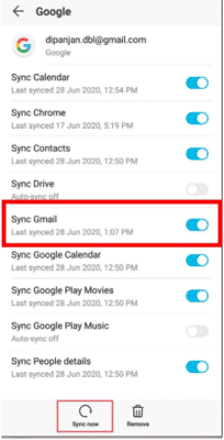 Synchronisation Gmail